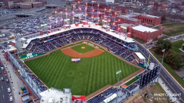 Live News Drone Coverage of Hartford Yard Goats Opening Game