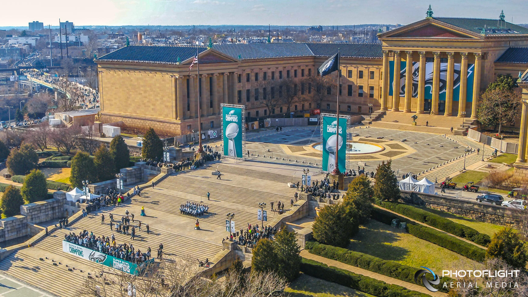 PhotoFlight Aerial Media Drone Coverage of the Spectacular Philadelphia Eagles 2018 Super Bowl Victory Parade
