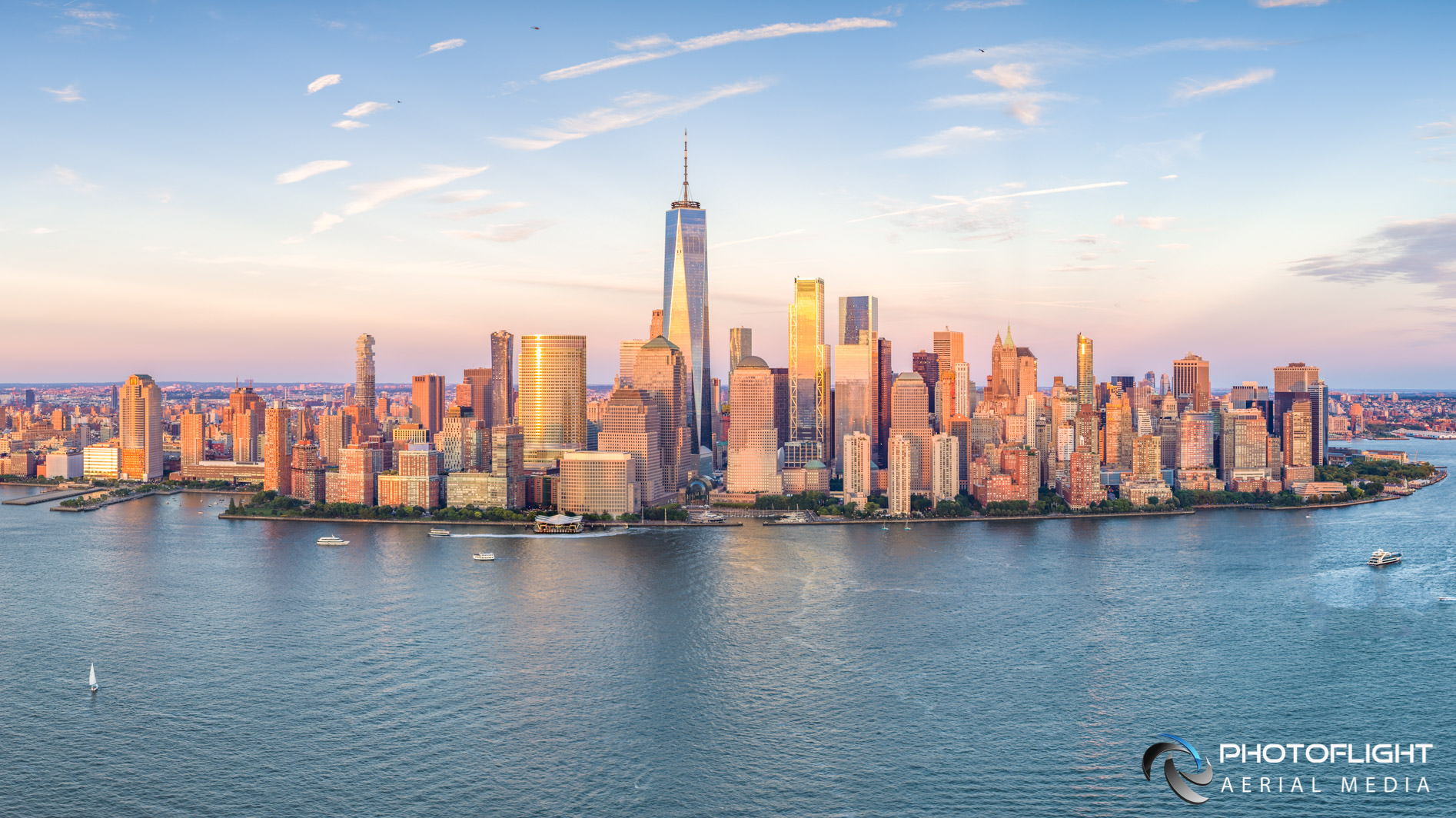 NYC Manhattan Financial District Sunset, NYC Aerial Drone Panorama, Subject to copyright ©Photoflight Aerial Media Subject to copyright ©Photoflight Aerial Media